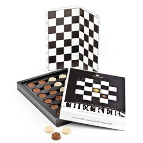 Jeu de dames en chocolat | 24 pièces en Chocolat | Jeu de société en chocolat | Chocolat noir et blanc | Jeu de dames | Choco