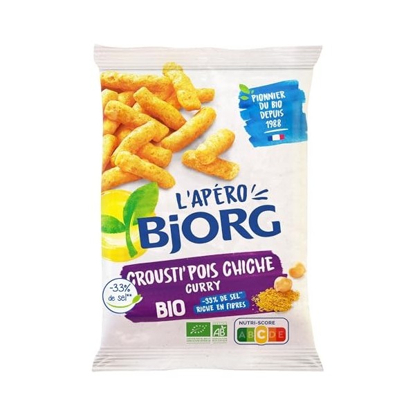 Bjorg LApéro Bio Chips Soufflées Pois chiche et Lentilles Bio - Biscuits apéritifs réduits en sel - 80 g - Lot de 8