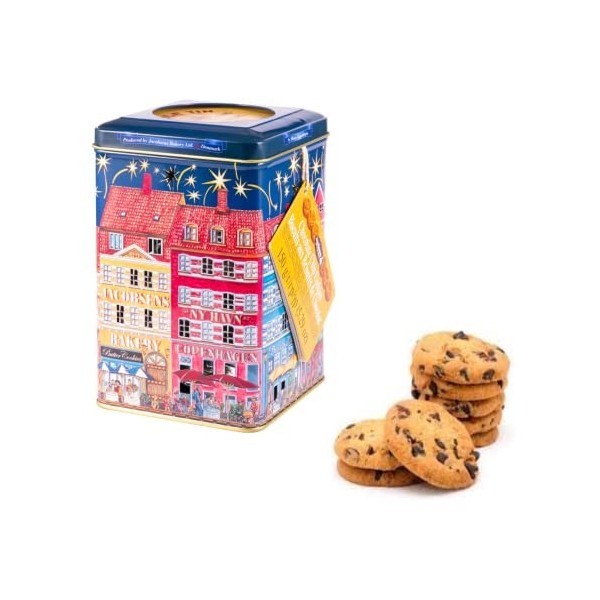 Jacobsens Bakery Lanterne en étain avec capuchon bleu avec fenêtres perforées pour bougies avec biscuits aux pépites de choco