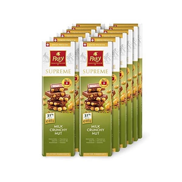 Frey Supreme Milk Crunchy Nuts Chocolate - Fabriqué en Suisse - Certifié Rainforest Alliance - Chocolats à offrir - Grand paq