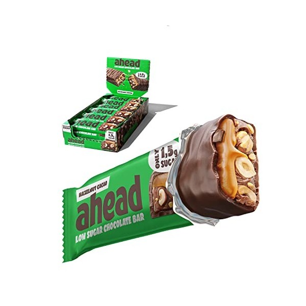 ahead ACHIEVE – Barre keto vegan – Crunchy Nougat Vegan – 16 x 35g – Barre chocolatée sans sucre ajouté – seulement 5g de glu