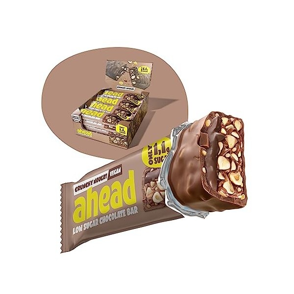 ahead ACHIEVE – Barre keto vegan – Crunchy Nougat Vegan – 16 x 35g – Barre chocolatée sans sucre ajouté – seulement 5g de glu