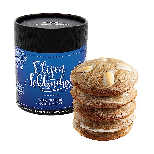 Hallingers Lot de 5 pains dépices Elisen faits à la main dans une élégante boîte en papier 400 g – Blanc émaillé boîte à 