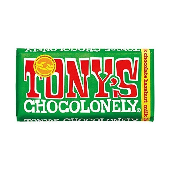 Tonys Chocolonely Lot de 4 barres de chocolat au lait et aux noisettes 180 g