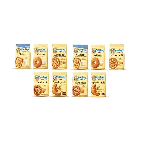 Mulino Bianco Girotondi Macine Galletti Spicchi di Sole Tarallucci Lot de 10 paquets de biscuits 350 g