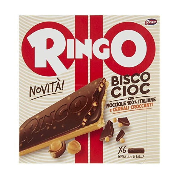 Pavesi Lot de 6 biscuits Ringo Bisco Cioc Nocciole avec crème 100 % noisettes italiennes 162 g 6 snack