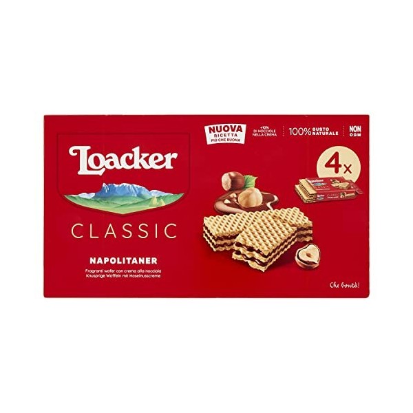 Loacker Lot de 6 cubes classiques Noisette Chocolat Râpe Biscuits Gaufres Napolitain 4 x 45 g 