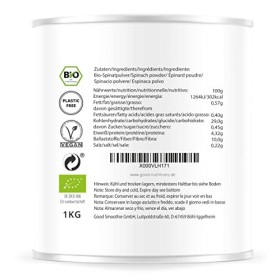Épinard en poudre - vitamines végétales|qualité suprême|biologique|végan|crue|sans additives|Fabriqué en UE|Good Nutritions| 