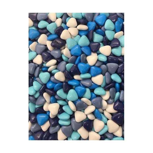 Dragées chocolat MINI COEUR variation de bleu turquoise bleu marine blanc 1kg - Fabrication artisanale en Fance