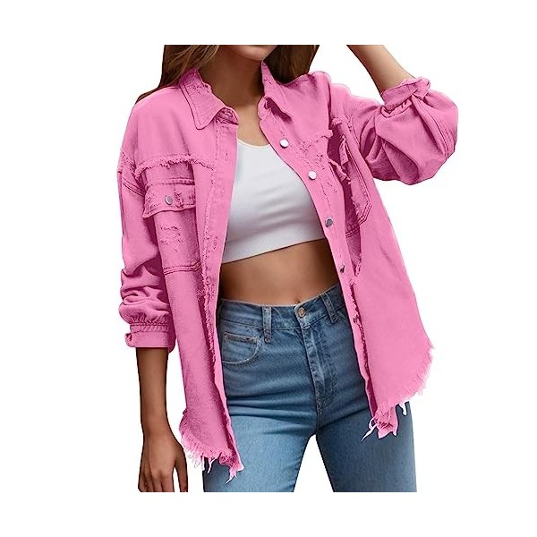 Générique Veste Femme en Jean Veste Courte à Couleur Unie Veste en Jean à Manches Longues pour Femme Printemps Automne Khaki