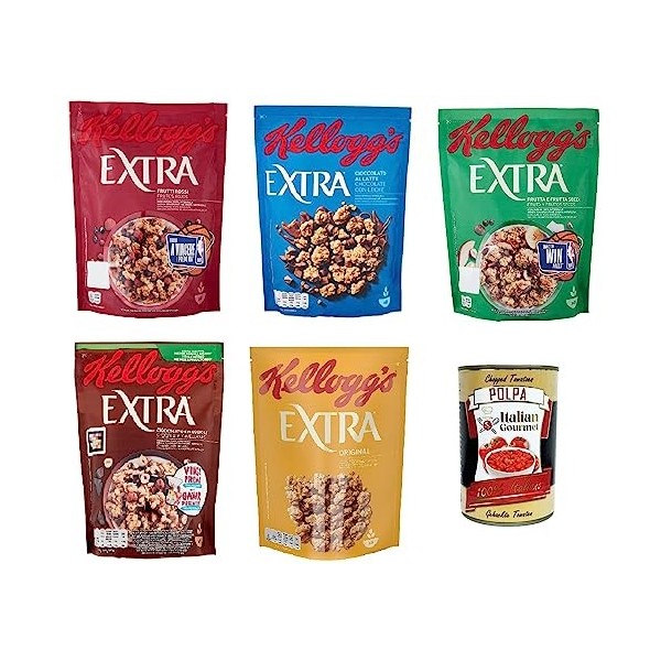 Kelloggs Cereali Integrali Extra Pack de test de céréales 100 % grains entiers 5 x 375 g + Polpa Italian Gourmet 400 g