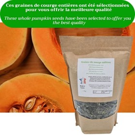 Graines de courge entières naturelles - Origine FRANCE - Sachet de 1 Kg - Qualité supérieure - Sans gluten - Emballage 100% r