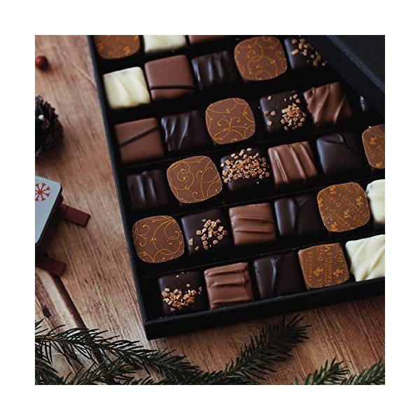 CHEVALIERS DARGOUGES Maîtres Chocolatiers Français - Assortiment de Chocolats Noir 70%, Lait 33% et blanc - Coffret cadeau p