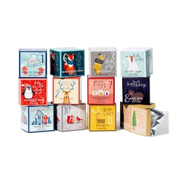 Thoughtfully Gourmet, Coffret cadeau de chocolat chaud 12 jours de Noël, saveurs incluant Rocky Road, Biscuits au beurre, Tar