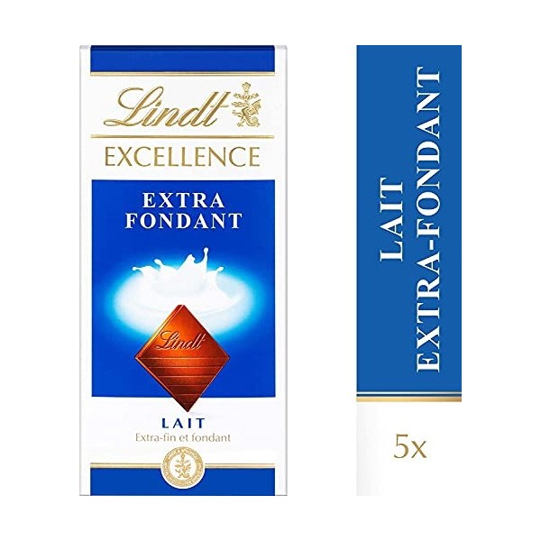 Lindt - Tablette Extra Fondant EXCELLENCE - Chocolat au Lait - 100g - Lot de 5