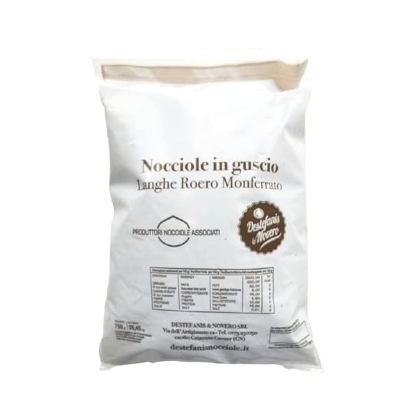 Novero Noisettes naturelles en coque, italiennes du Piémont - 750 gr, riches en phosphore, magnésium et potassium, fruits sec