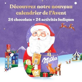 Milka Calendrier de l’Avent Père Noël - 24 Chocolats + 24 Activités Ludiques - Idée Cadeau Noël - Chocolat à Offrir - 236 g
