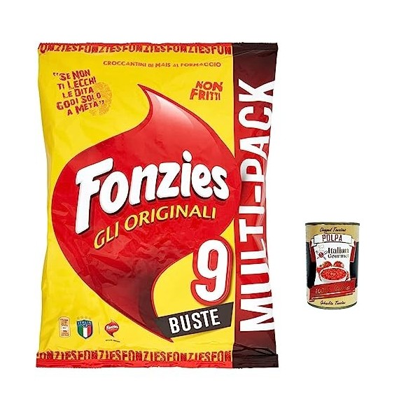 Fonzies Fonzies Lot de 6 snack de maïs croustillant original avec fromage – 9 sachets, 212 g + polpa gourmet italien 400 g