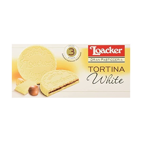 Loacker Tortina White 3pz Lot de 6 friandises au chocolat blanc farcies avec crème noisette 63 g