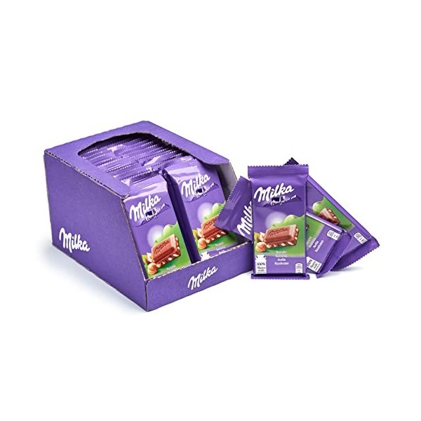 Milka - Mini Tablette au Chocolat au Lait et Noisettes Entières - Format Mini à Emporter - Présentoir de 32 mini tablettes 4