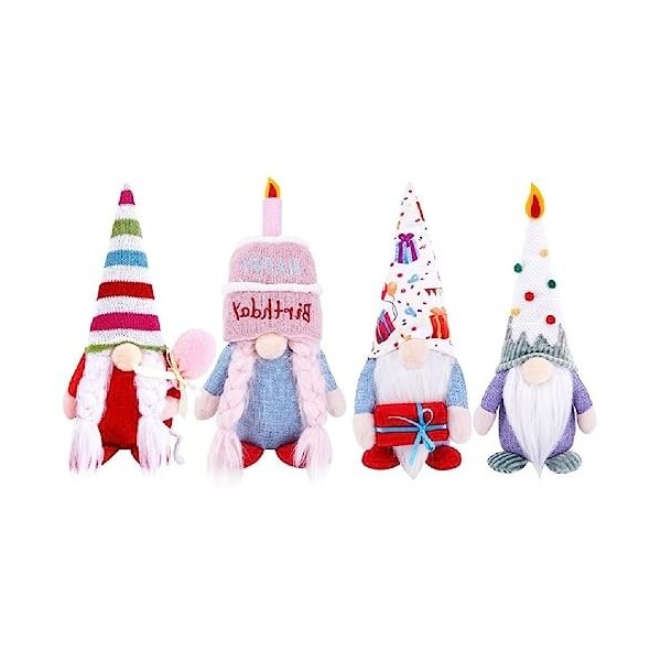 Ranuw Lot de 4 nains danniversaire de ferme nains scandinaves en peluche pour la maison, étagère de cuisine, nains danniver