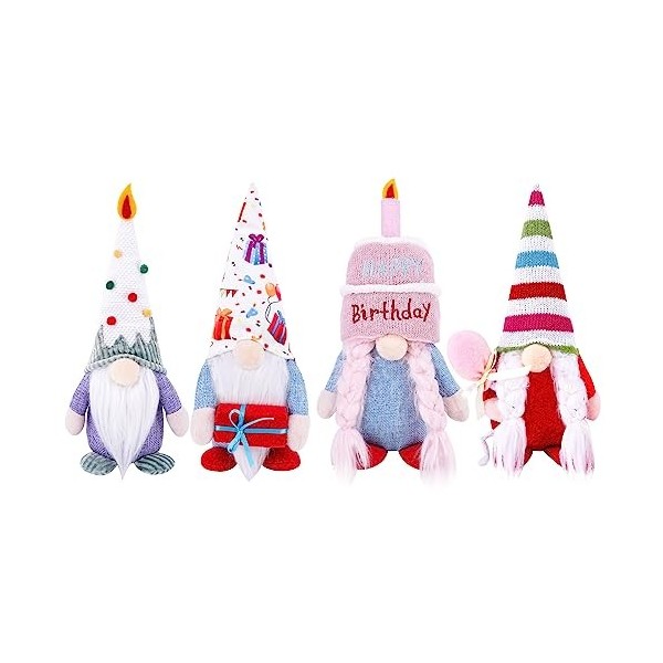 Ranuw Lot de 4 nains danniversaire de ferme nains scandinaves en peluche pour la maison, étagère de cuisine, nains danniver