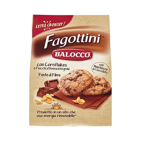 Balocco Fagottini Biscotti Integrali Lot de 6 biscuits à grains entiers avec flocons de maïs entiers, flocons davoine et pép