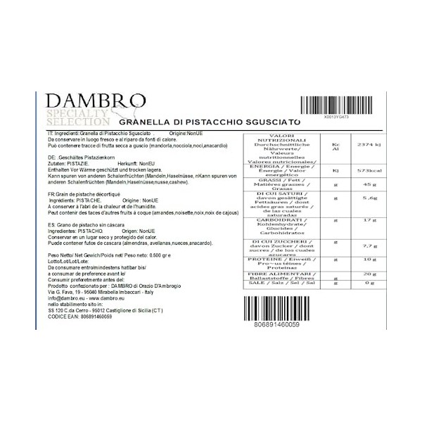 Pistaches Hachées - Pure non Salé Nature Frais vide-pack - 500g