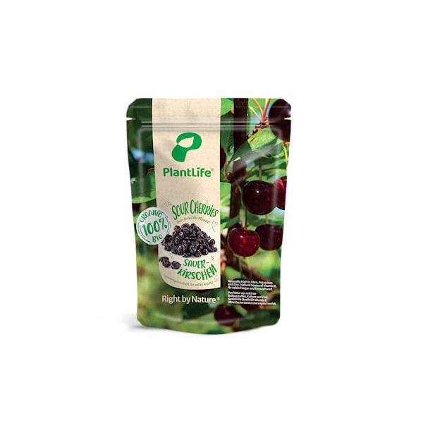 PlantLife griottes BIO 1kg – Cerises brutes, dénoyautées, séchées au soleil et naturelles - 100% recyclable