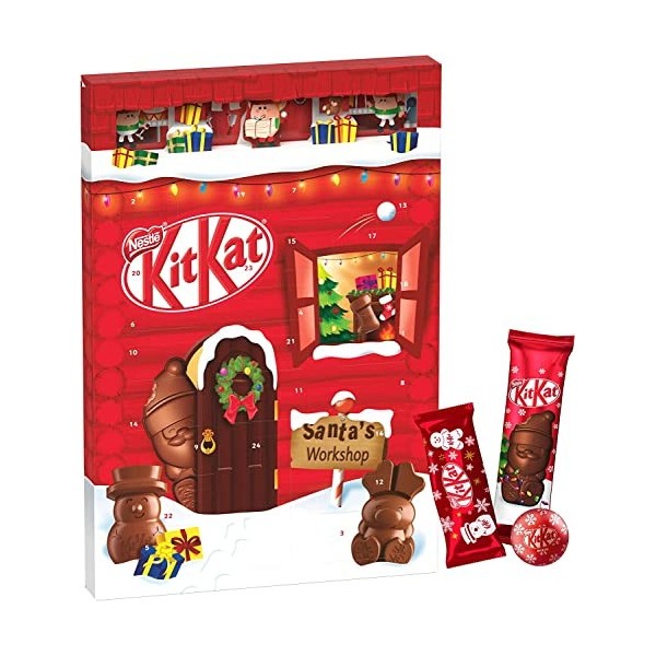 NESTLÉ KITKAT Calendario dellAvvento Calendrier de lAvent Chocolat avec effet 3D Calendrier de Noël avec 24 figurines au ch
