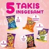 Boîte de dégustation Takis Chips : 1 Takis Blue Heat 92,3 g, 1 Takis Fuego 90 g, 1 Takis Intense Nacho 92 g, 1 piment Takis D