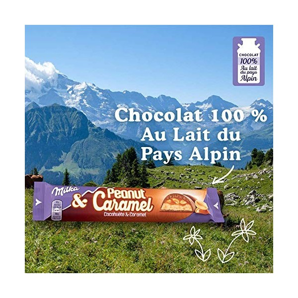 Milka Peanut & Caramel - Barre au Chocolat au Lait et Éclats de Cacahuètes au Caramel - Présentoir de 36 barres 37 g 