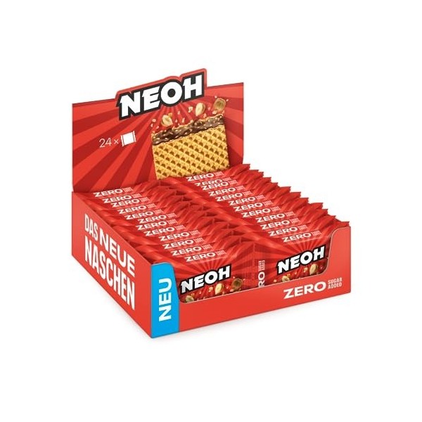 NEOH Low Carb Keto Gaufre Noisette Chocolat - 1 g Zucchero / 95 kcal - Sans sucre ajouté - 21 g Confezione da 24 - Hazelnut