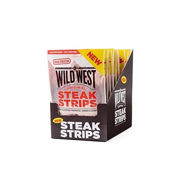 Wild West Steak Strips, 16 x 25 g de viande de boeuf déshydratée, bœuf Jerky haute protéine, collation protéinée