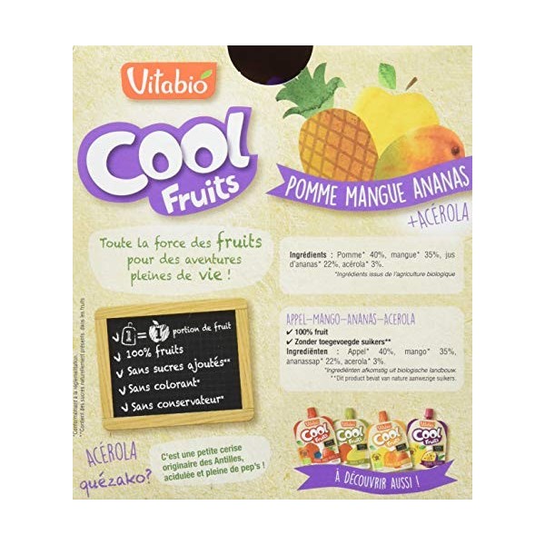 Vitabio Compote Cool Fruits Pomme Mangue Ananas 360 g - Lot de 3