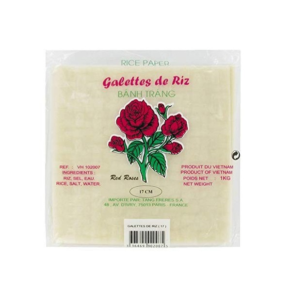 Galettes / Feuilles de riz carrées vietnamiennes Banh Trang 17CM - 1KG Lot de 2 sachets 