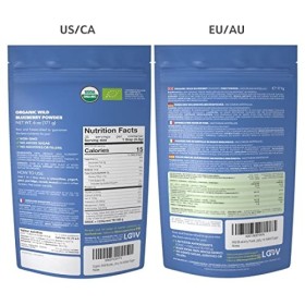 Poudre de bleuets sauvages biologiques LOOV - Portions pour 35 jours, 171 g, Bon pour les smoothies & le petit déjeuner, lyop