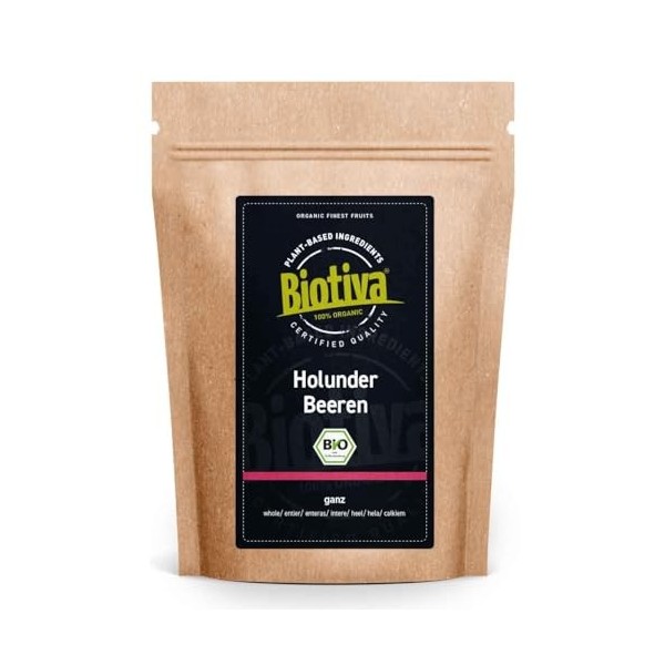 Baies de sureau bio 1000g - séchées - Sambucus - sans agent de remplissage - embouteillées et certifiées en Allemagne - Bioti