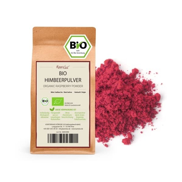 250g de poudre de fruits biologiques à base de framboises lyophilisées - poudre de framboises fruitée, finement moulue et san