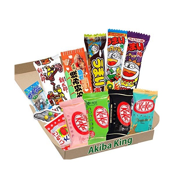 Kit Kat Chocolat & Trial Boîte à Dagashi Japonaise Umaibo Snack Pépite De Pommes De Terre Gélatine Avec AKIBA KING Autocollan