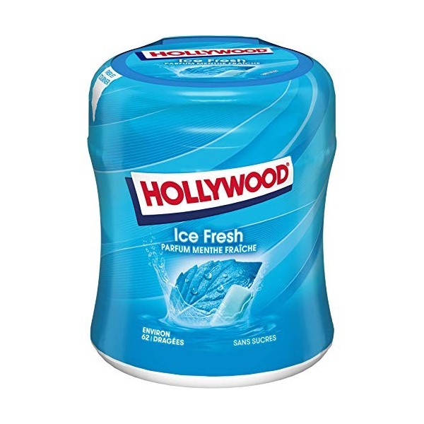 Hollywood Chewing Gum Ice Fresh - Parfum Menthe Fraîche - Sans Sucres avec Édulcorants - Lot de 6 boîtes de 60 dragées 87 g 