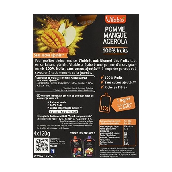 Vitabio Gourde Pomme Mangue Acérola 480 g - Lot de 3