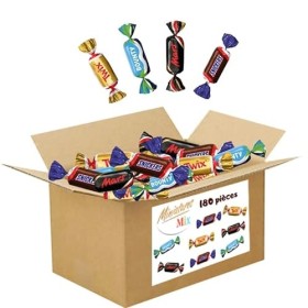 Minis chocolats Mars Snickers Bounty Twix- carton 1.8kgs - 180 pièces