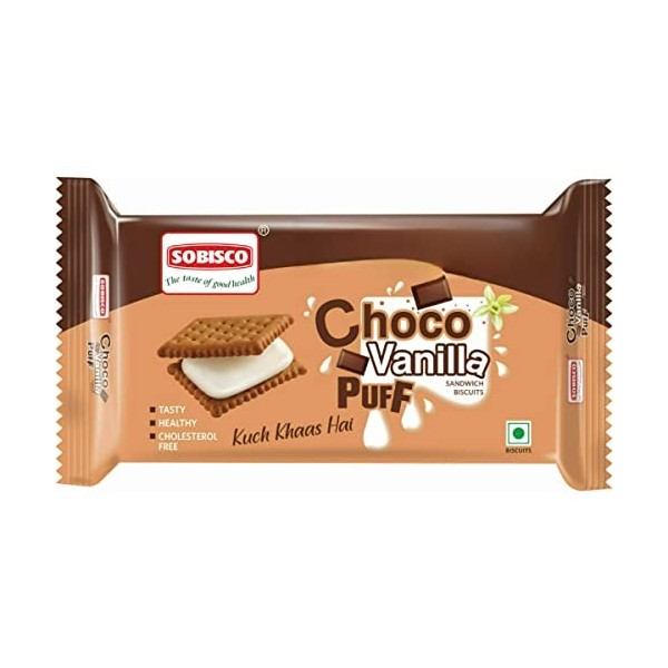 SOBISCO Choco Vanilla Puff Sandwich Cream Biscuits Tasty Healthy 36g Pack of 96 