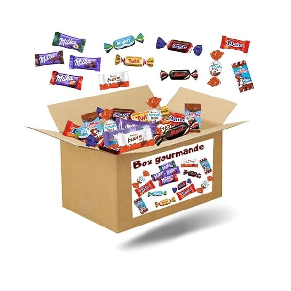 Box gourmande - Assortiment de mini chocolats Célébrations, Kinder Bueno, Schokobons, Milka, Daim, Cémoi 2x100 pcs 