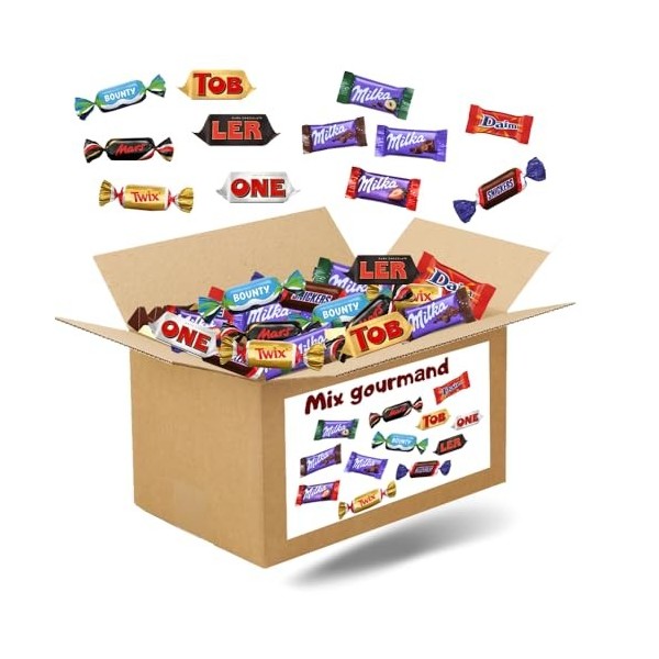 Mix gourmand - Assortiment de mini chocolats Mars, Snickers, Bounty, Twix, Milka, Daim, Toblerone 2x100 