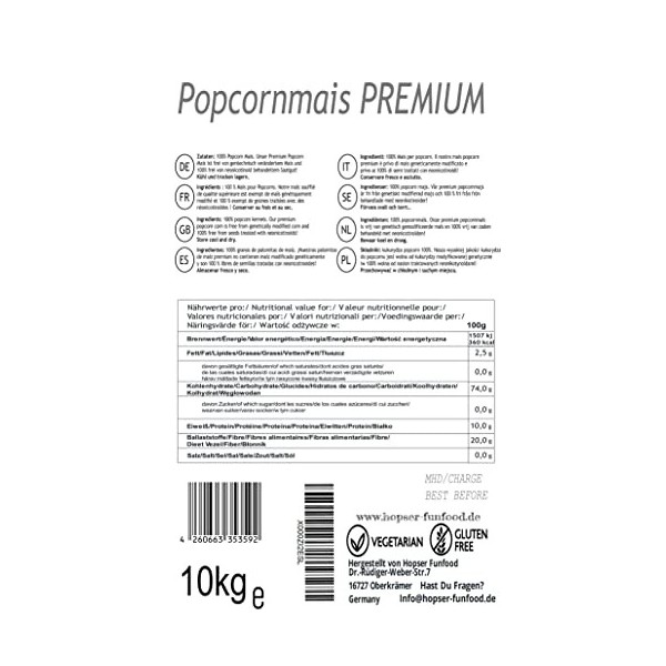 Maïs à éclater premium sac de 10 kg XXL 1:46 pop volume champignon Mushroom