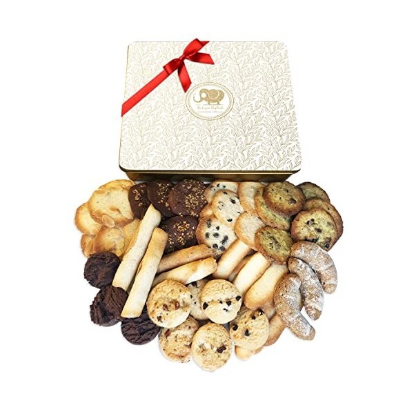The Vegan Elephant coffret en métal, assortiment de biscuits Biologiques & Véganes : Mini cookies, tuiles, cigarettes russes,