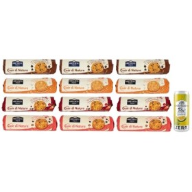 Ore Liete Cuor di Natura Biscotti con Cereali Lot de 12 biscuits avec céréales, sans sucre ajouté, 250 g + 1 boîte de thé gla