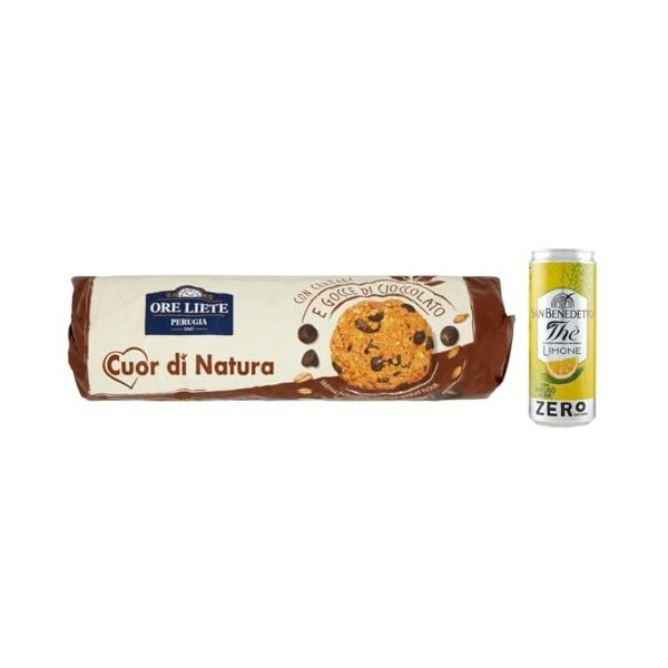 Ore Liete Cuor di Natura Biscotti Lot de 12 biscuits avec céréales et gouttes de chocolat, avec farine de grains entiers et s
